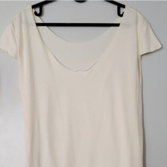 THREADLESS - NWOT 100% Cotton Scoop Neck Cap Sleeve T-Shirt Light Top Ivory Sz M - Picture 2 of 16